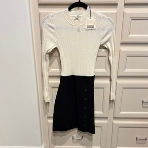Sandro Two-Tone Long Sleeve Knit Dress - White & Black